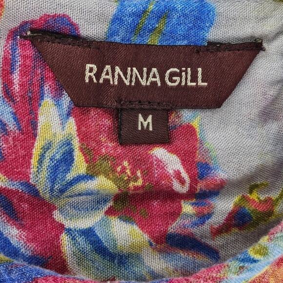 RANNA GILL WOMEN'S FLORAL PLEATED SLEEVELESS 100% RAYON BLOUSE TOP SIZE MEDIUM - Picture 5 of 7